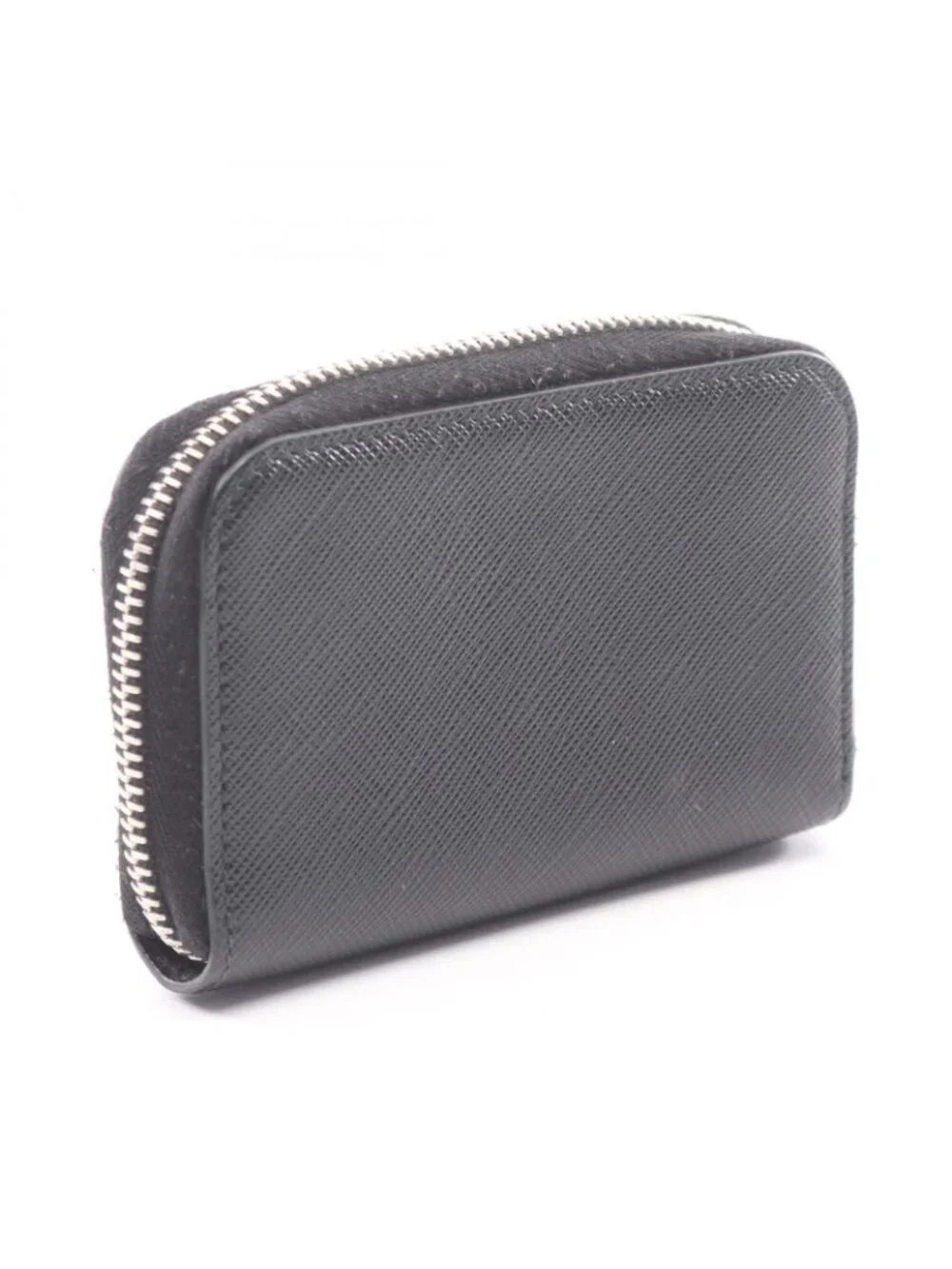 Prada Coin Purse Triangle Logo Black Saffiano Leather